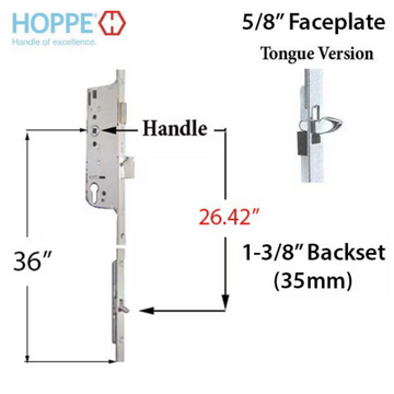 Hoppe Multipoint 1.38" Backset Manual Gear with Tongue Bottom Extension